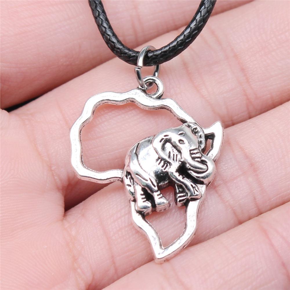 12 Styles Unisex African Elephant Thai Elephant India Ganesha Pendant Necklace Black Leather Cord Necklace