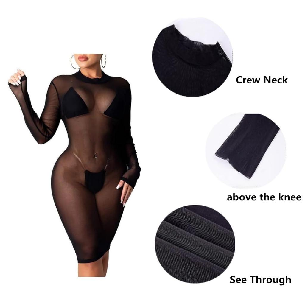 ביקיני שקוף סקסי מיני שחור דק גזה שרוול ארוך חוף מרזה קז'ואל קיץ שקוף סקסי מתאים לבתי מלון בקיץ מועדונים [Getrays]