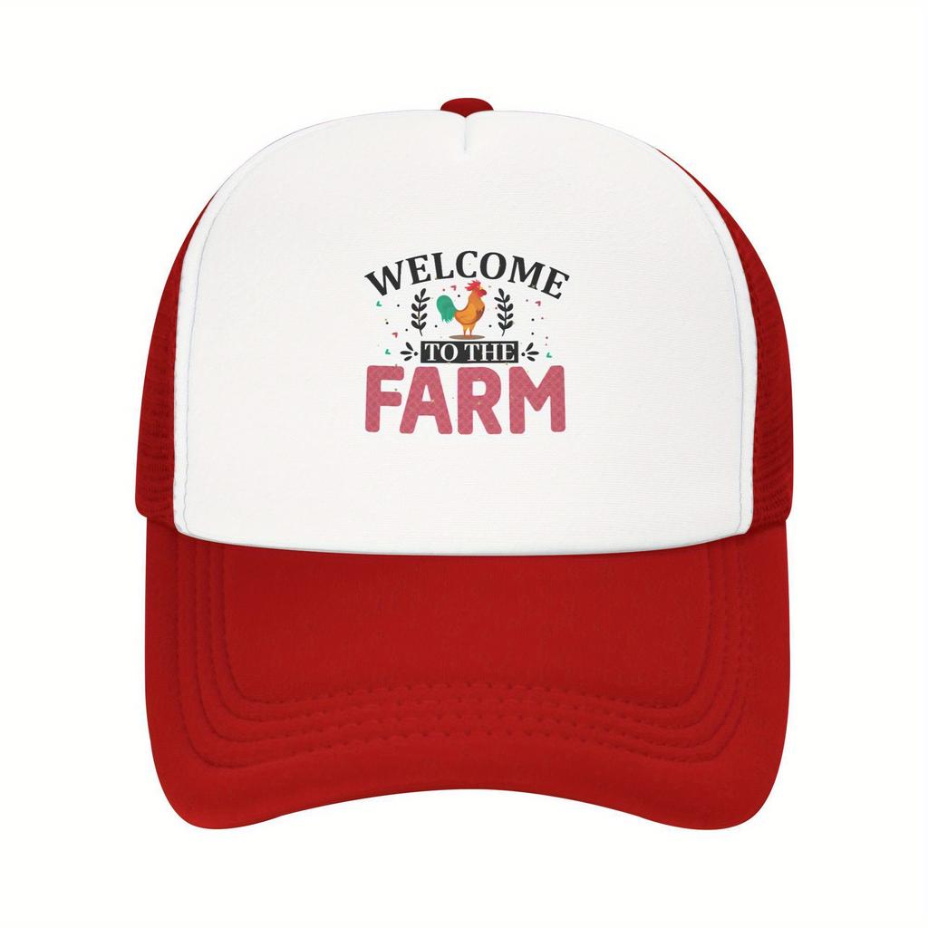 Welcome To The Farm Rooster Trucker Hat Breathable Mesh Baseball Cap Casual Outdoor Unisex
