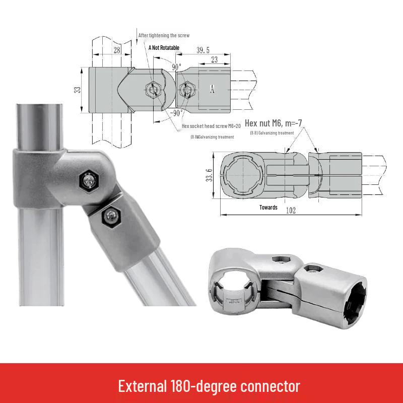 Morsetto Esterno per Tubo Magro Qizhou 28mm Connettore a 180 Gradi