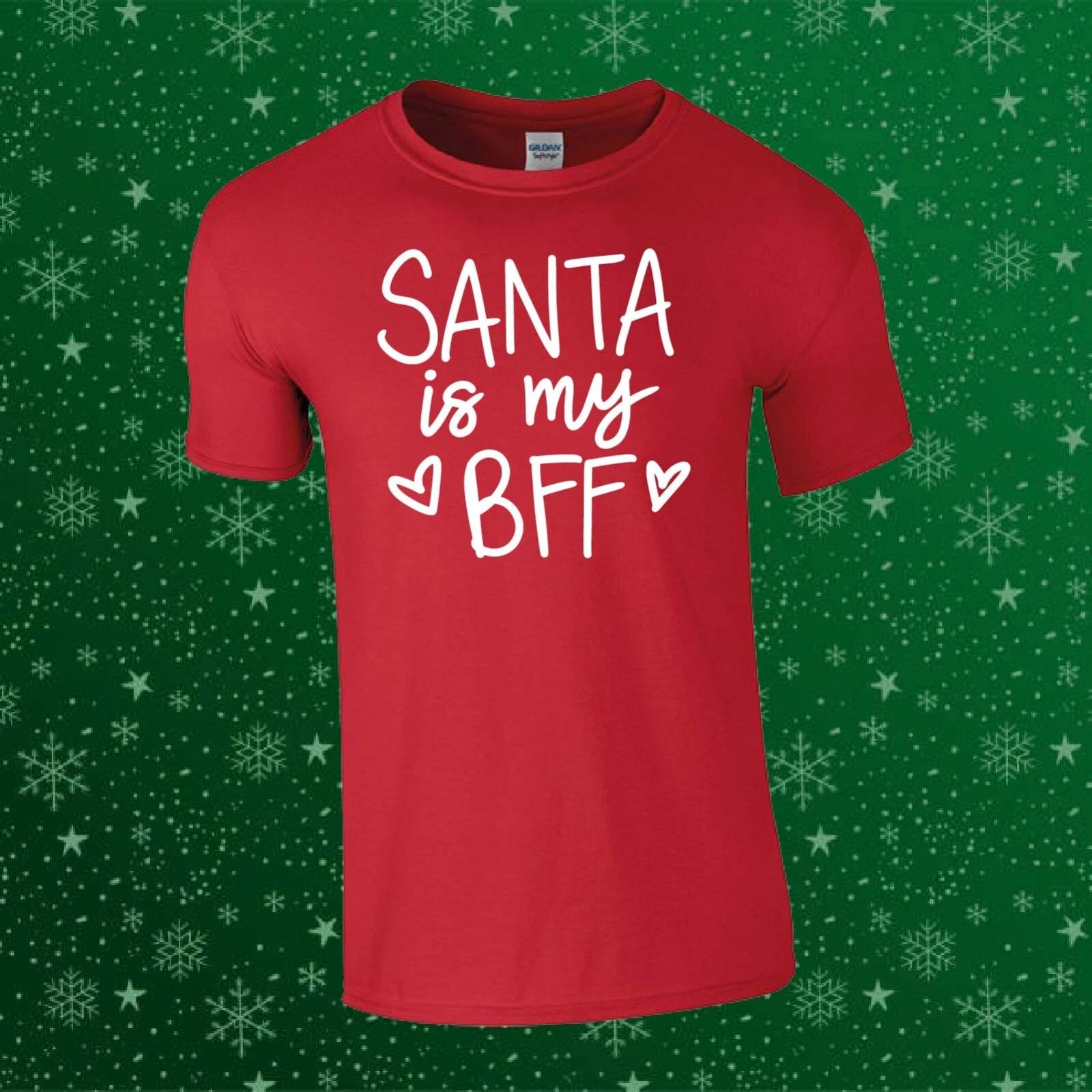 Santa Is My BFF Funny Christmas Xmas Gift Unisex Kids/Adults Top T-shirt L
