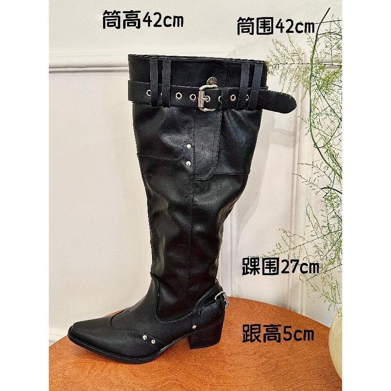 Kendou Spice Girls! Retro suede square head big tube stacked boots women's autumn and winter belt buckle thick heel boots