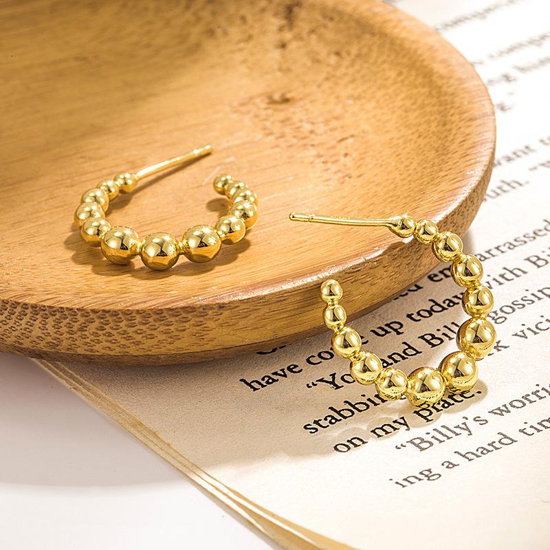 CARLIDANA New Trendy Earring Waterproof Tarnish Free 18K Gold Plated Dainty Bead Oval U Stainless Steel Hoop Earrings for Women