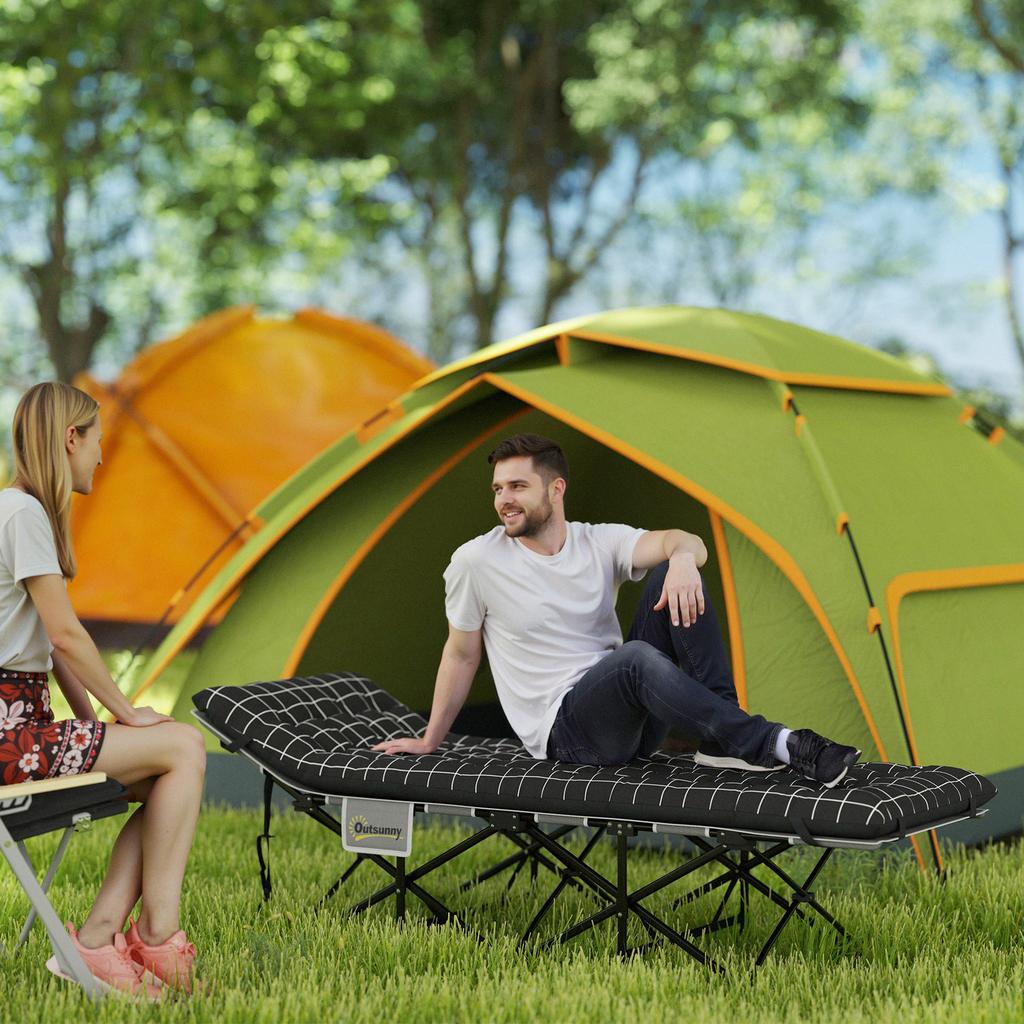 67cm Breites Klappbett, Campingliege für Erwachsene mit Matratze, Aufbewahrungstasche, Tragetasche, Max. Belastung 150kg, Schwarz
