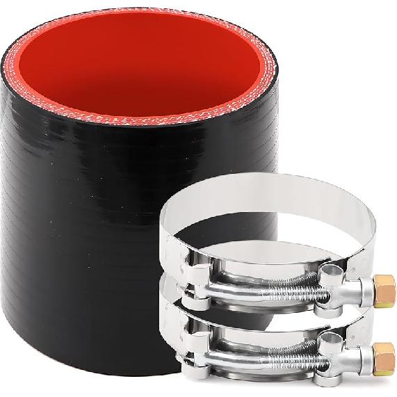 ID 4 Inch(102Mm) High Temperature 4-Ply Reinforced Straight Silicone Hose Performance Coupler With 2Pcs T-Bolt Clamps Suitable High Level Turbo Pipe