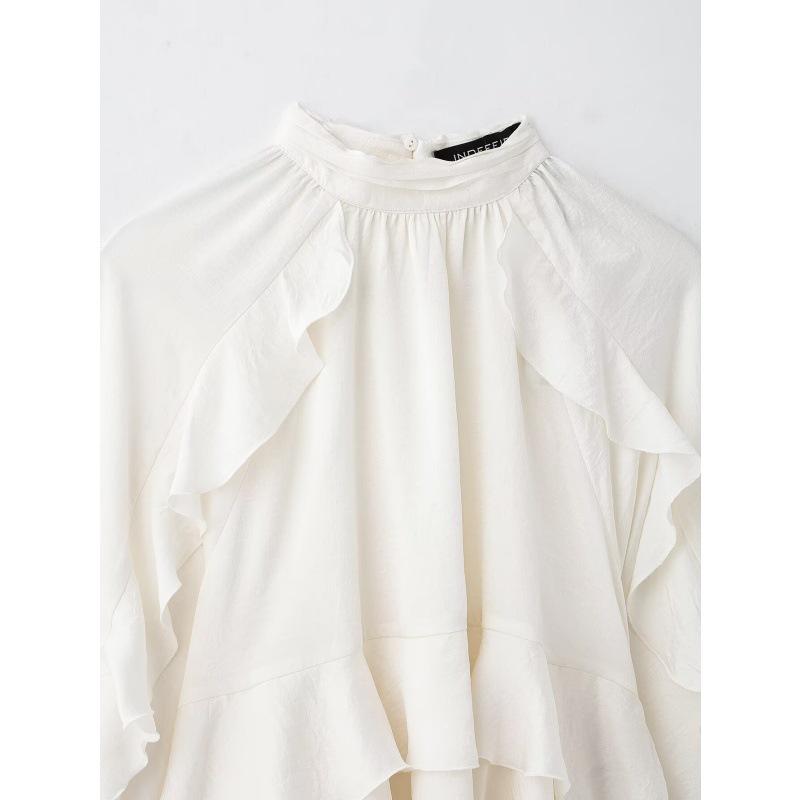 European & American Style Layered Stand Collar Long Sleeve Women's Shirt - 2234900