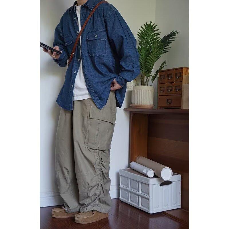 Wiosna i Jesień 2024 Przystojny Płaszcz PU Męski Ins Marka High Street Fashion Styl Hongkoński Japoński Styl Harajuku Styl Koreański Modna Luźna Kurtka