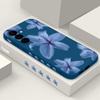 Blue Lily Printed Phone Case For Samsung Galaxy A17 A56 A16 A55 A15 A25 A36 A26 5G S25 Edge S23 S24 Ultra S24 S25 FE TPU Lanyard Cover
