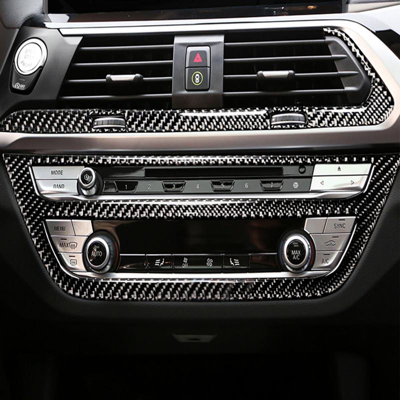 Real Carbon Fiber Car Accessories Center Climate Radio Decorative Cover Soft Sticker For BMW X3 G01 2018- X4 G02 -2024