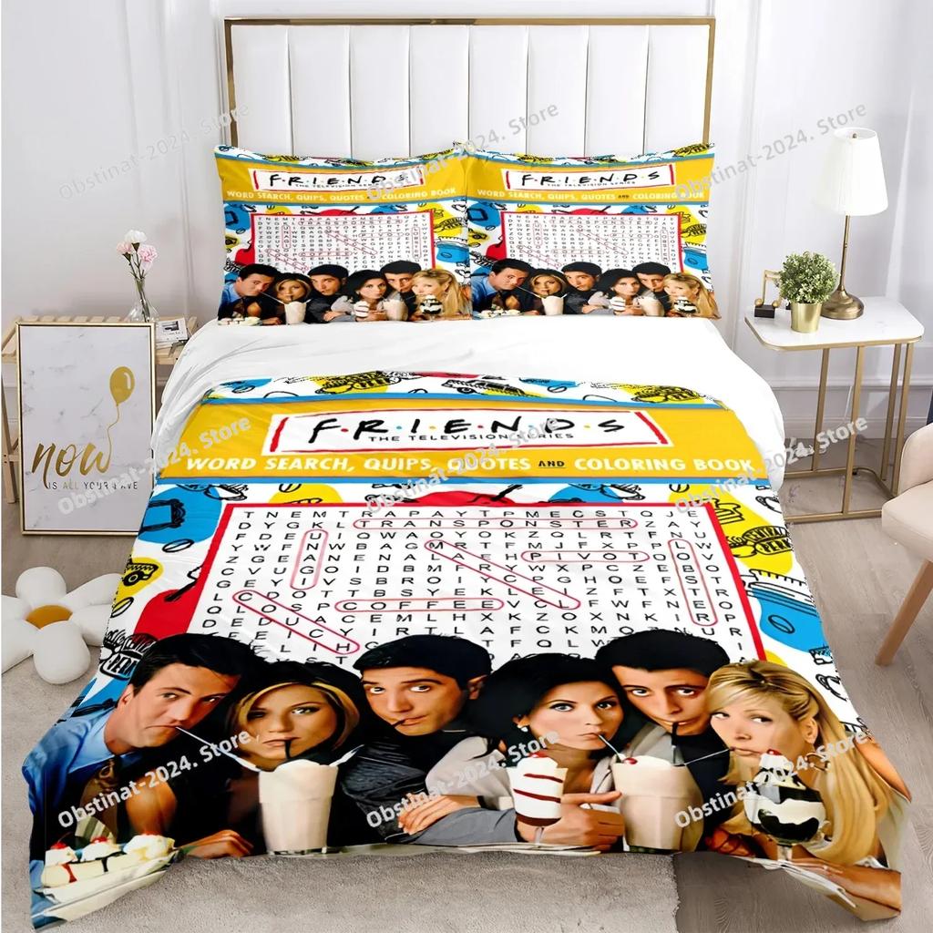 Přátelé Vtipné anime Celoroční povlečení Tištěná sada povlečení s povlakem na polštář Povlak na přikrývku Jednolůžko Dvojlůžko Queen Super King Velikost