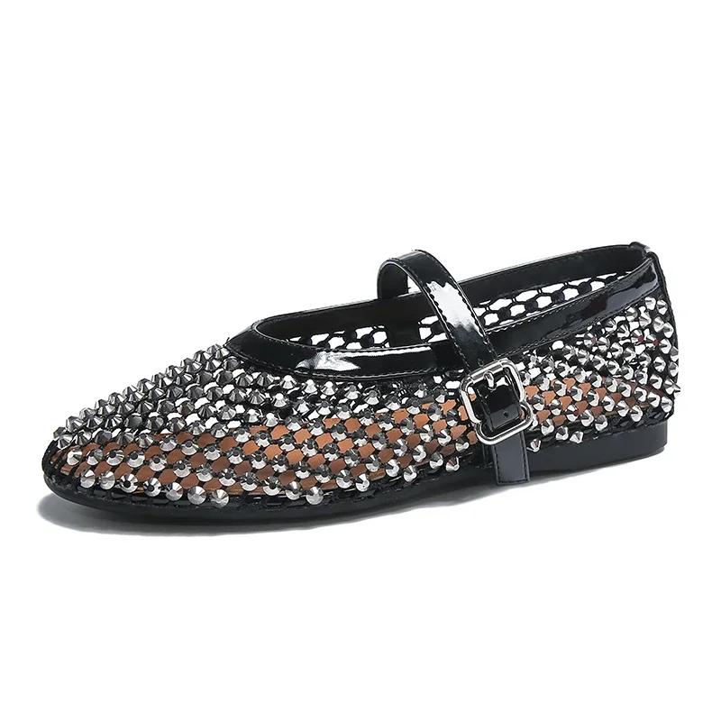 Fashion New 2024 Designer Sandals Water Diamond Rivet Shoe Women Flats Sandals Comfortable Lightweight Sandals Women Zapatos De Mujer