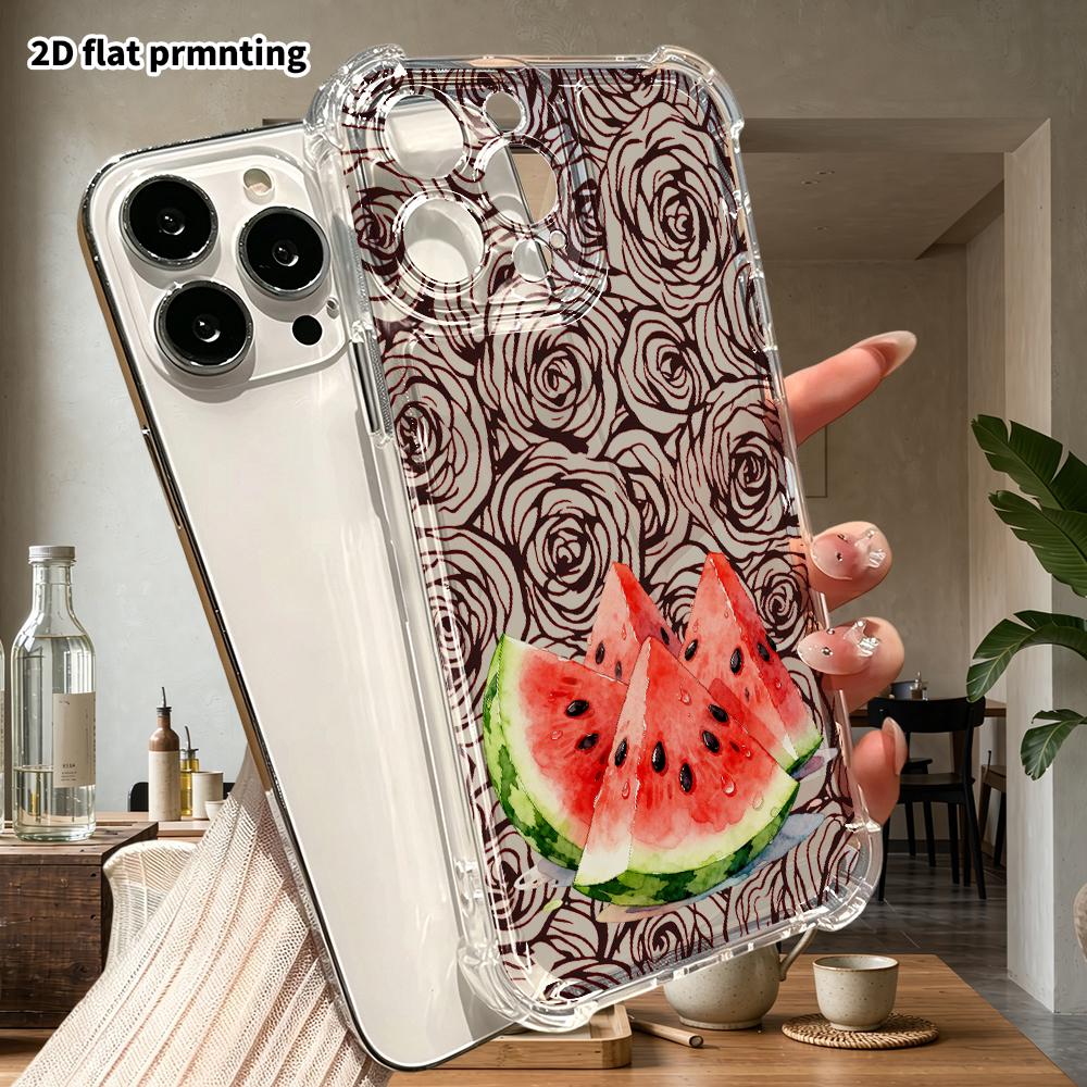 Phone Case: 2D Flat Design, Suitable for iPhone 18 17 16 15 14 13 Pro, Transparent Corners Protective Case, Watermelon Slice, Christmas and Halloween