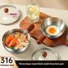 14/17cm Edelstahlschüssel mit Walnussholzgriff Einzelperson-Topf für Obstsalat und Joghurt - Frühstücks-Kochwerkzeug