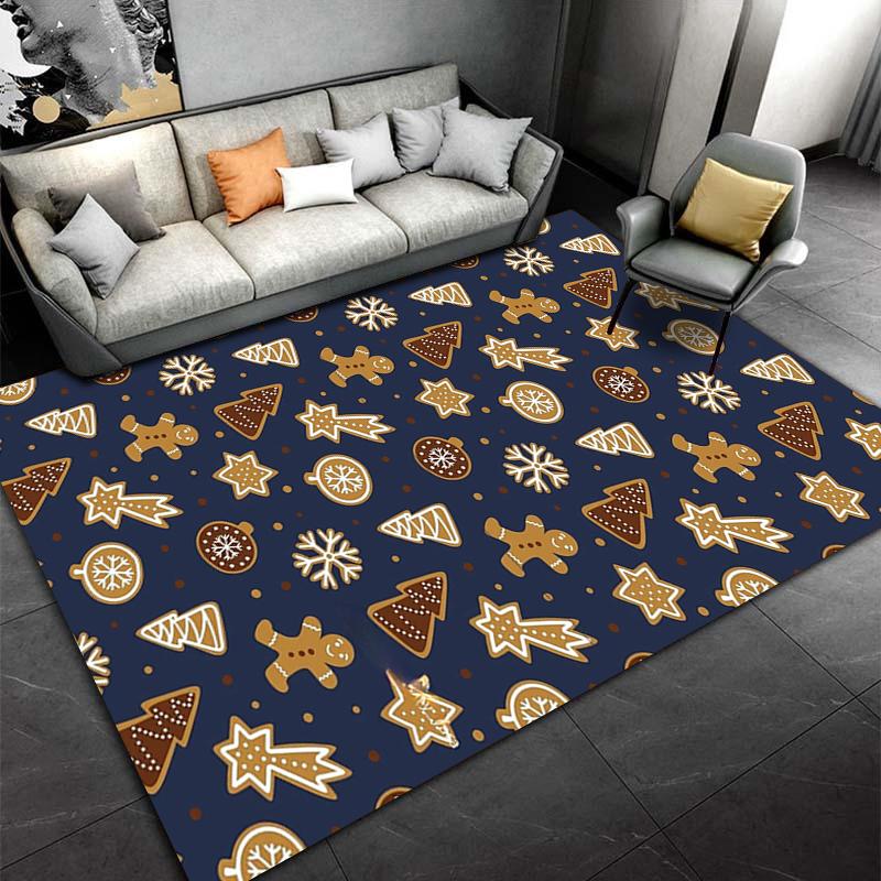 Christmas-Themed Carpet with Gingerbread, Snowflakes, and Tree Pattern Suitable for Use As an Anti-slip for Living Room Bedroom Sofas