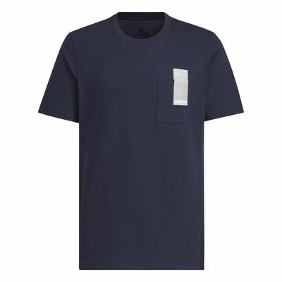 Crew Neck Casual Pocket Short Sleeve T-Shirt Unisex Tops Legend-Ink-Blue White JI9082