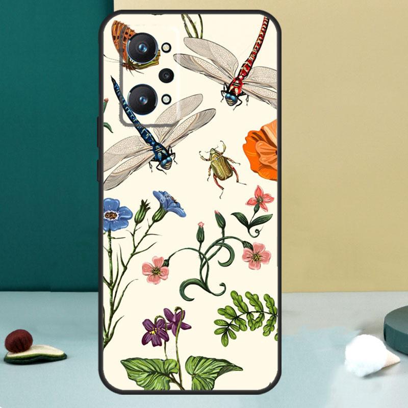 Floral Colorful Dragonfly For Realme 11 10 12 13 14 Pro Plus GT 7 6 5 Pro GT 6T C67 C61 C53 C51 C21Y C25S C75 C55 Case