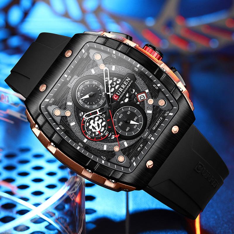 CURREN Man WristWatch Waterproof Chronograph Date Men Watch Military Top Brand Luxury Silicone Original Sport Male Clock 8442