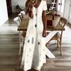 Women Plus Size V Neck Short Sleeve Printed White Straight Maxi Dress