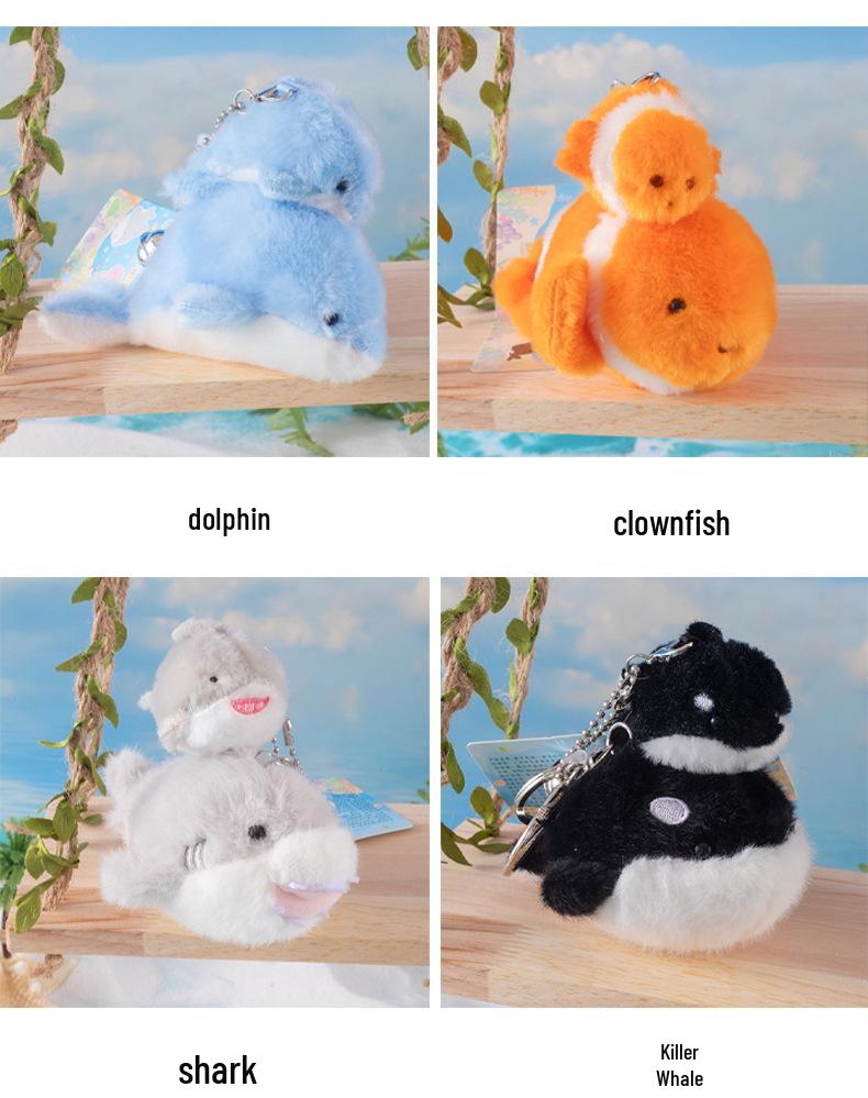 Mini Turtle & Nesting Crab Plush Keychain - Marine Life Parent-Child Doll Set