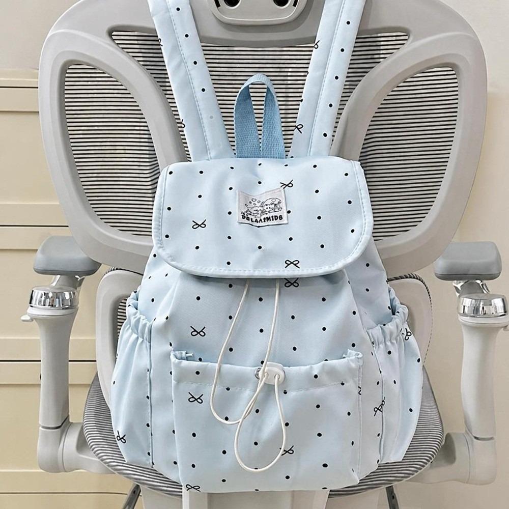 Schleifen-Kordelzug-Pünktchen-Rucksack Süßer Pendler-Rucksack Doppelschultertasche Lässiger Gebrauch