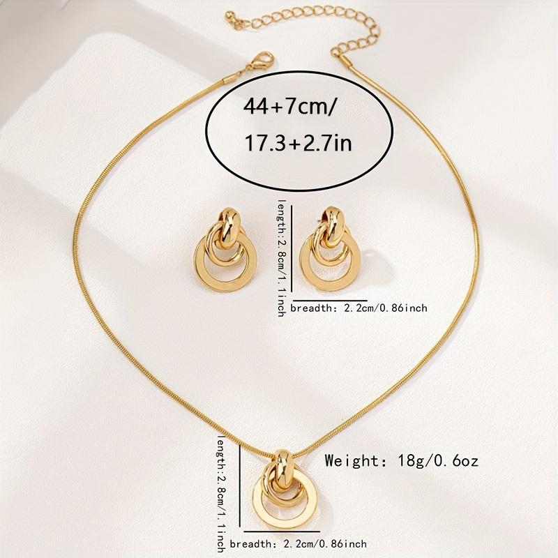 1 Set European and American Fashion All-Match Metal Geometry Circle Women's Necklace Earrings Jewelry Suit Daily Wear