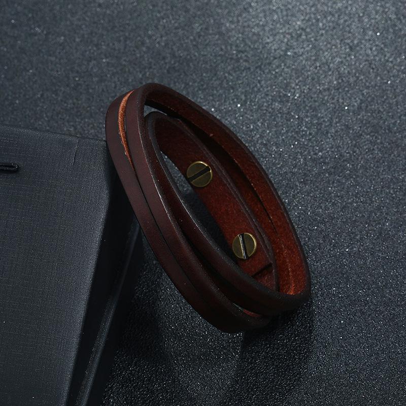 

Hot Sale Punk Rock Double Layer Leather Bracelets Cowhide Wrap Cuff Bracelet Men Friendship Fashion Festival Hombre Jewelry
