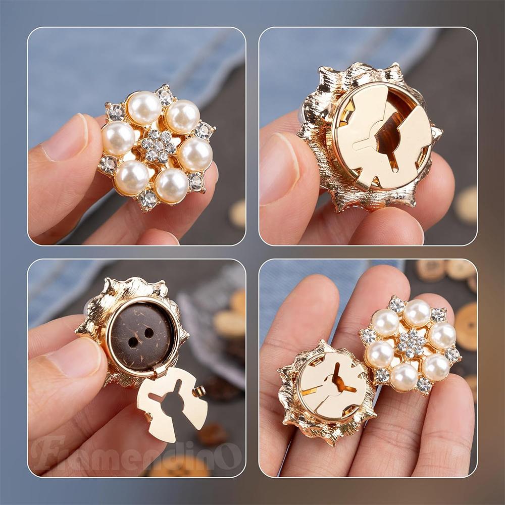 4/2pcs Crystal Pearl Button Covers Detachable Clip-On Shirt Coat Decorative Buttons Sewing Button for DIY Blouses Clothing