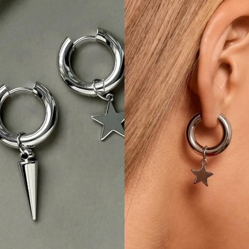 Fashion Heart Star Pendant Asymmetrical Earrings For Women Simple Geometric Circular Ear Buckle Jewelry Accessories Gift