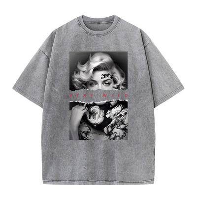 Stile Europeo Moda Ritratto Stampa Donna Cotone Lavato Magliette Tutte le Taglie Loose Girocollo Manica Corta Top Abbigliamento Estivo Unisex