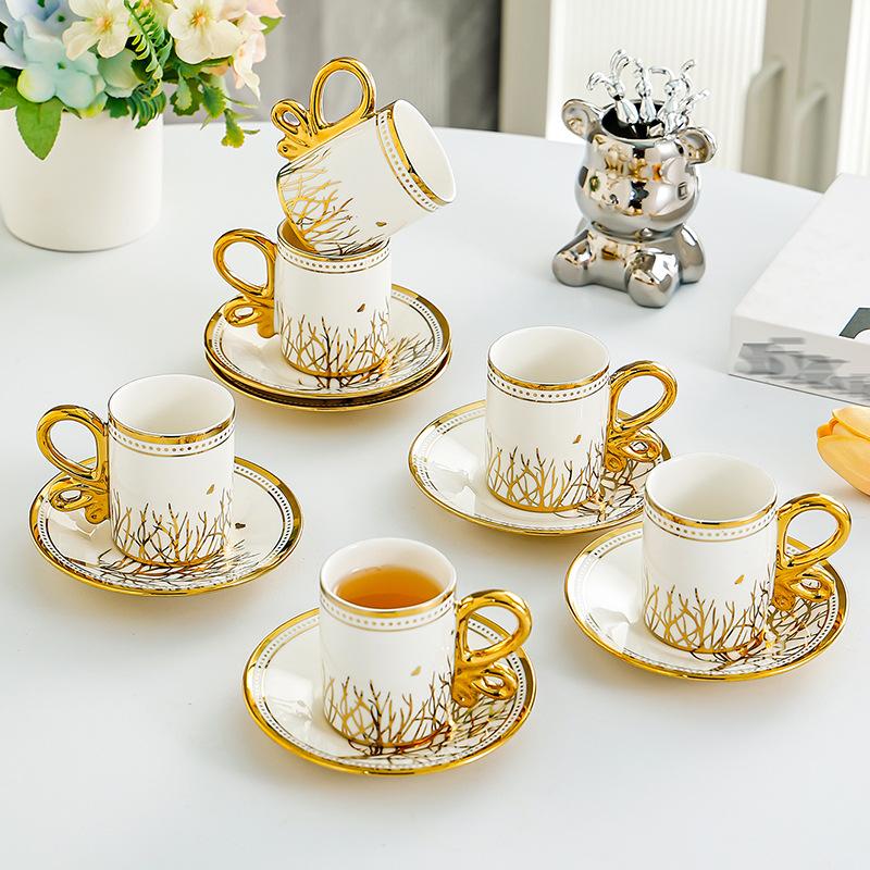 Ensemble de 6 Tasses à Espresso Service à Thé Rétro Tasse à Café pour le Thé de l'Après-midi Ensembles Tasse et Soucoupe Ensemble de Tasses pour Couple Tasses Créatives pour la Maison Tasse Cadeau