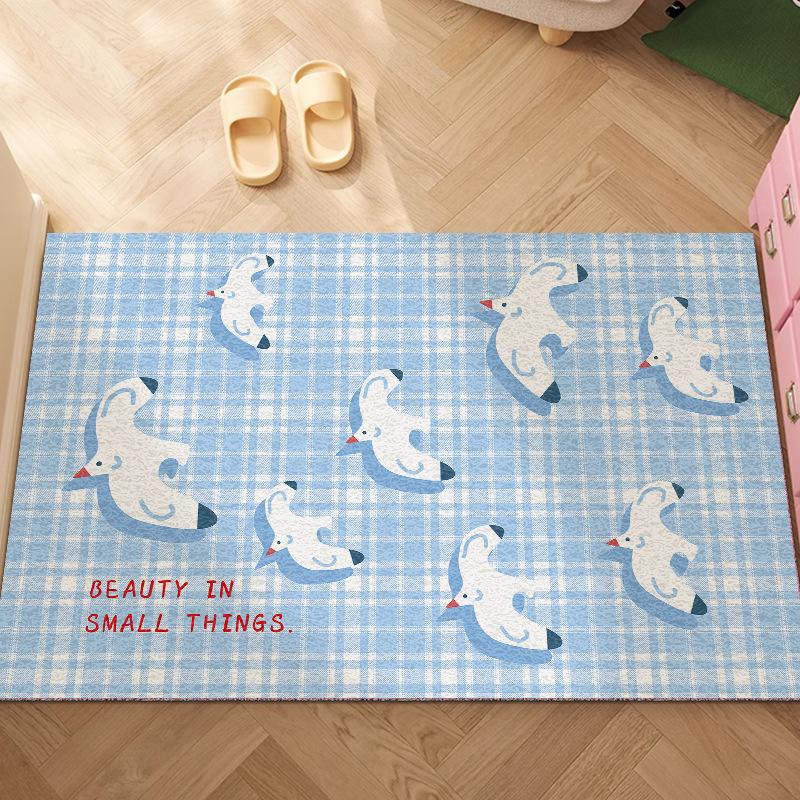 Checkered Pattern Carpet Blue White Rug "HEAL WITH TIME" Mat Door Mat for Entryway Home Decoration Fresh Style Welcome Mat