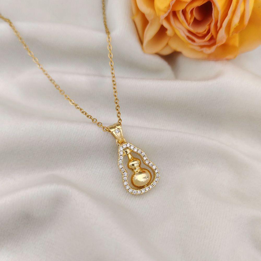 Chinese Style Diamond Gourd Pendant Necklace - High-End Design for Women