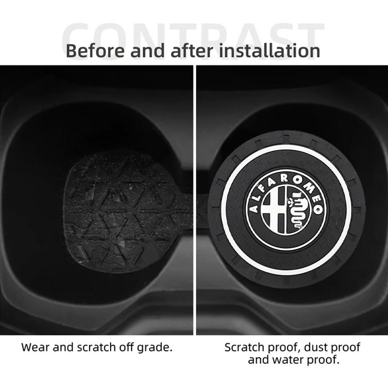 FJWXM1 2Pcs Car Coasters Silica Gel Water Cup Mats For Alfa Romeo 4C 159 Spider Giulia Giulietta Tonale Watercup Slot Pad Auto Interior