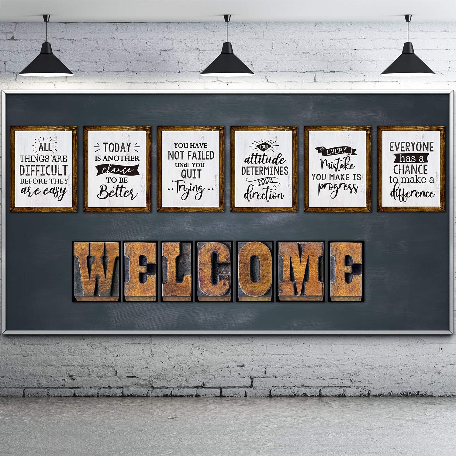 Outus 13 Pieces Industrial Bulletin Board Decorations Set pirational Quote Posters Funny Motivational Work Posters with Welcome Letter and Positive