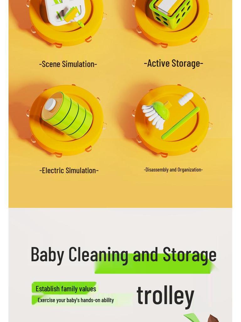 Kids' Cleaning Trolley Set: Pretend Play Vacuum, Broom, Mop & Hygiene Tools