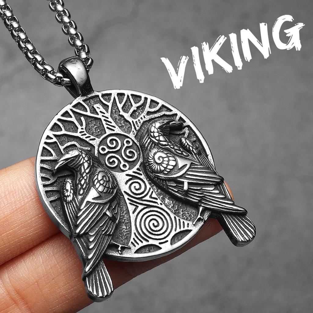 Viking Tree Raven Men Necklaces Stainless Steel Pendant Chain Women Punk Fashion Jewelry New in Accessories Gifts