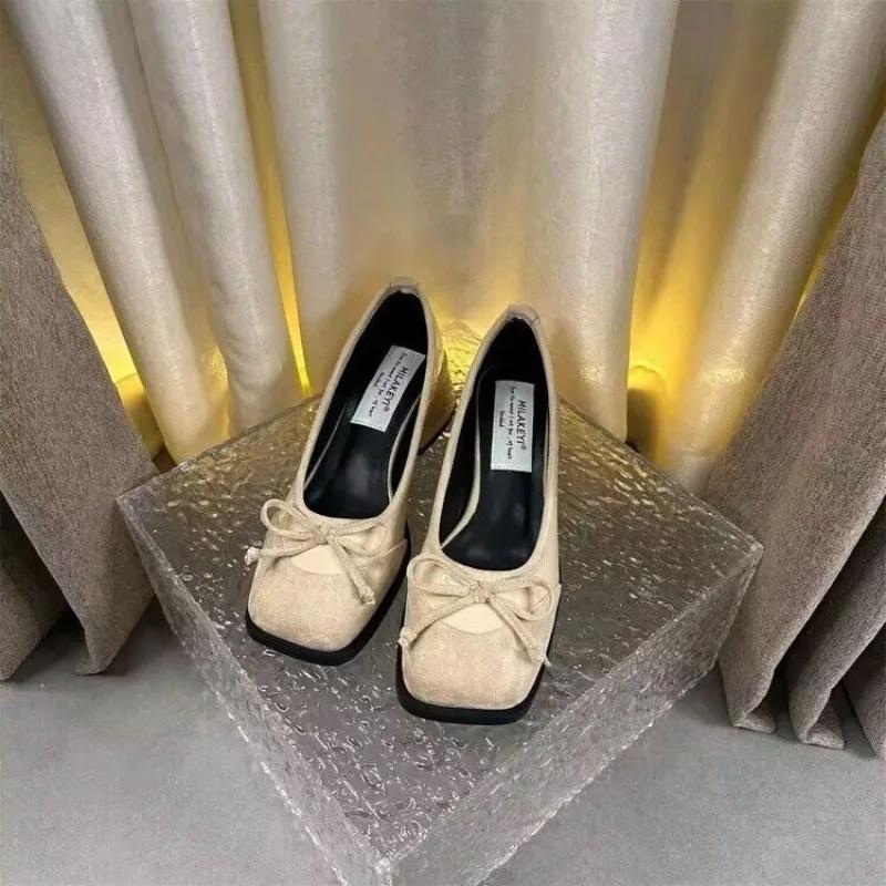 Fashion With Medium Heels Woman Pumps Shoes for Women Chunky Bow Square Toe Block Heel Discount Non Slip Vacation Footwear Wholesale Y2k