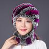 Hat Female Autumn Winter Trendy Versatile Rex Rabbit Hair Cycling Warm Ear Protection Fur Hat Scarf Set