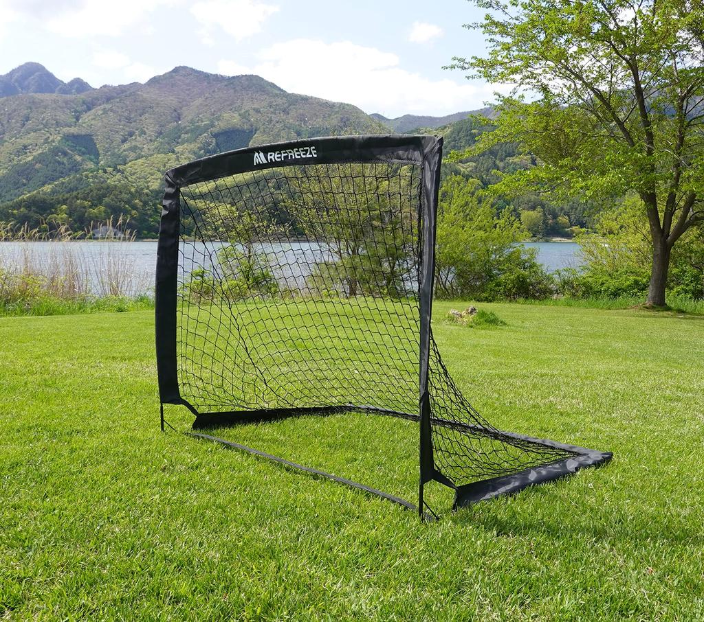 REFREEZE Sammenleggbart fotballmål med oppbevaringspose Bærbart for innendørs og utendørs bruk, (124x94cm, Svart, 124x94cm)