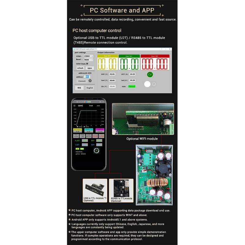 60V 12A Adjustable CNC for DC Power Supply Step-down Power Supply Module Constant Voltage Constant Current LCD Screen