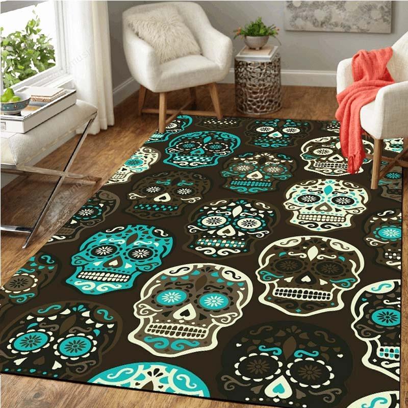 Halloween Gothic Skull Skeleton Area Rug Carpet for Livingroom Bedroom Non-slip Large Area Rugs