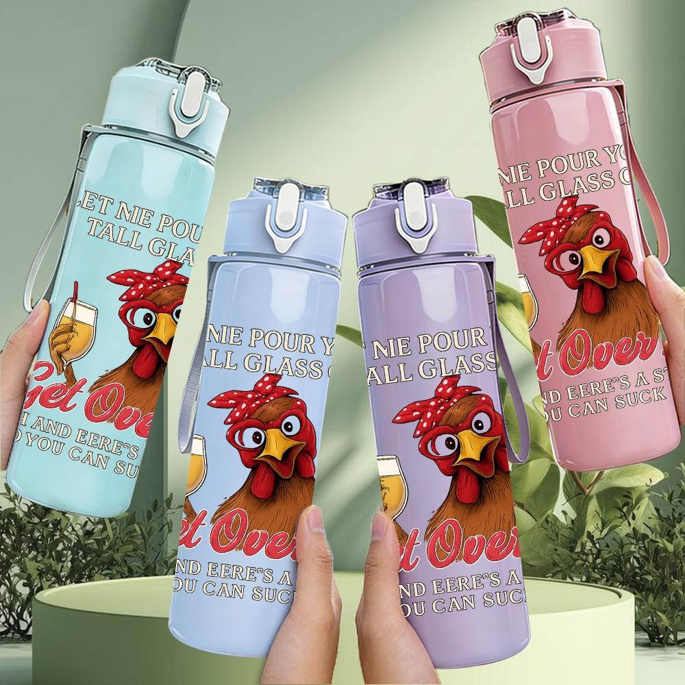 1PC Wine Glass Chicken Letter Print 750ml Color Plastic Sports Water Bottle Leakproof Flip Straw Lid Suitable for Sports Office Home Use