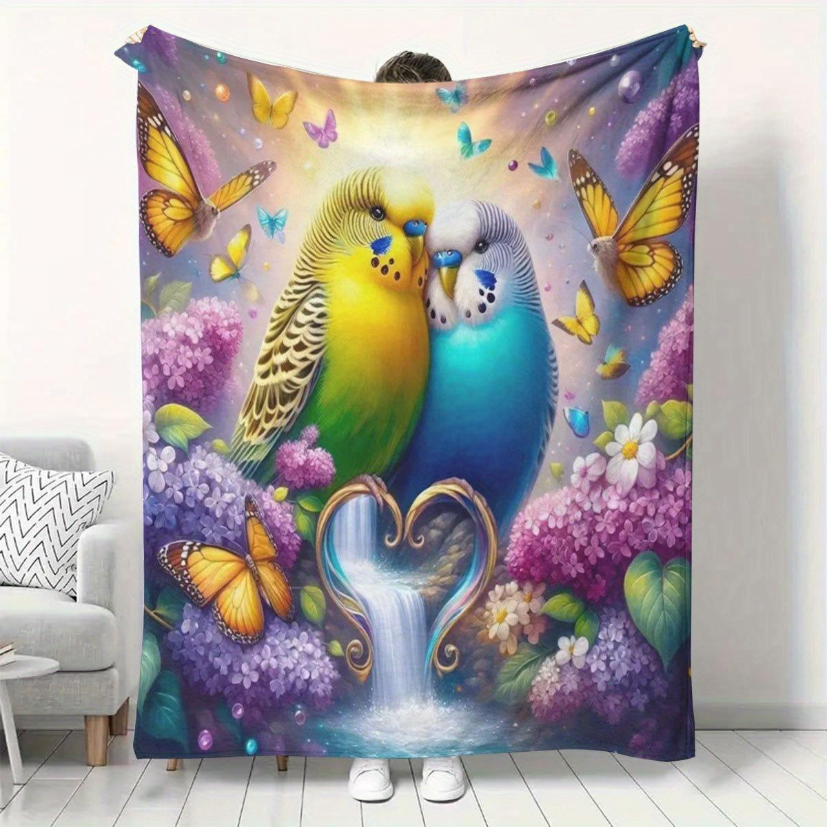 

Parrot and floral patterns Flannel printed blanket suitable for all seasons suitable for living room office sofa and travel 75x90cm