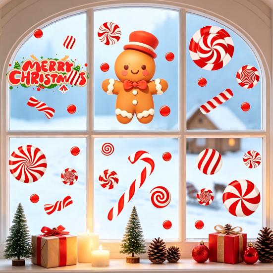 Customizable Party Scene Decorations Christmas Static Window Clings for Glass, Decorations, Gingerbread Man Festive Gift Friends Family Candy