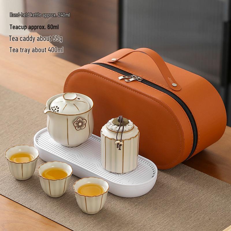 Ru Kiln Portable Tea Set with Three Cups - Ideal for Travel, Home, or Corporate Gifts