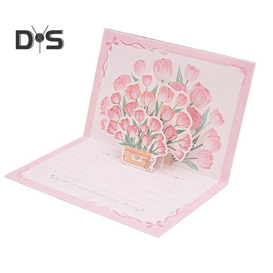 Pop-up blahopřání 3D květinová kytice Ručně vyrobená růže Slunečnice Tulipán Dárková karta ke Dni matek Výročí promoce