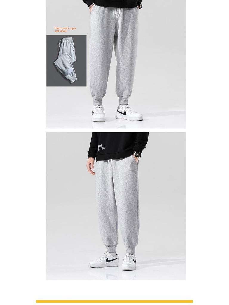 Men's Fleece Pants - Gray, Korean Style, Large Size, Casual Sweatpants for Autumn & Winter