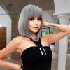 BLONDE UNICORN Blonde Grey Synthetic Wig Natural Short Bob Wig With Bangs Daily Use For Black White Women Cosplay Heat Resistant