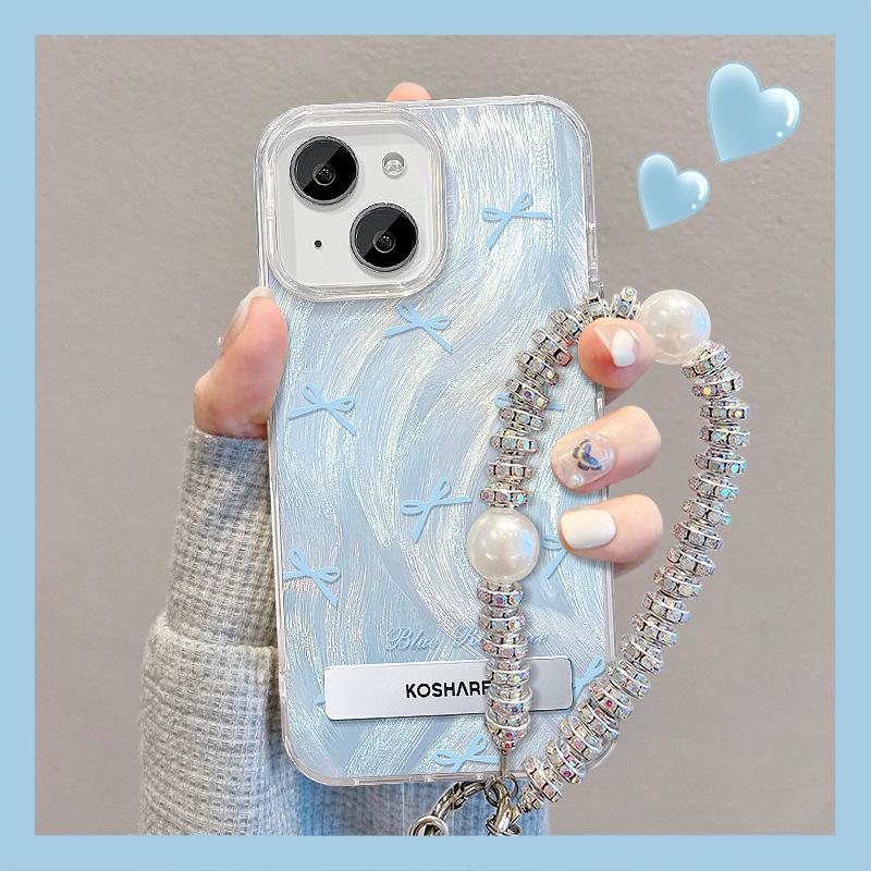 Suitable for Apple 15 Mobile Phone Case Summer Iphone14pro Purple Bow Bracket 13 Feather Yarn Chain 12/11