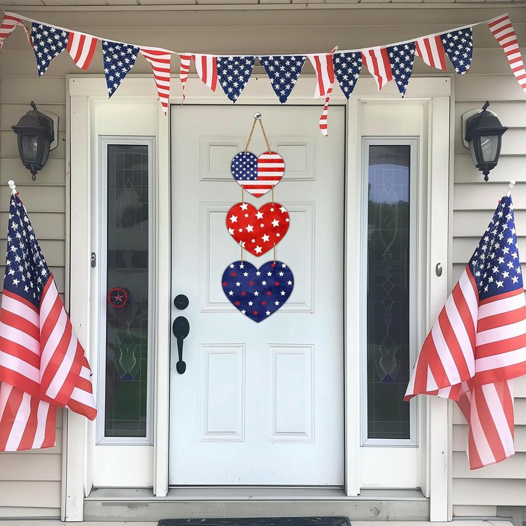 4th of July Decorations Patriotic Wreath Heart Hanging Decor 4th of July Wreaths for Front Door Wooden Front Door Decorations Memorial Day Fourth of